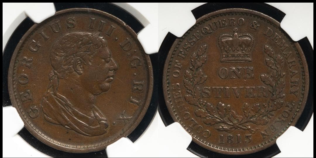NGC-VF35BN　イギリス領ガイアナ　1813　ジョージ3世　銅貨