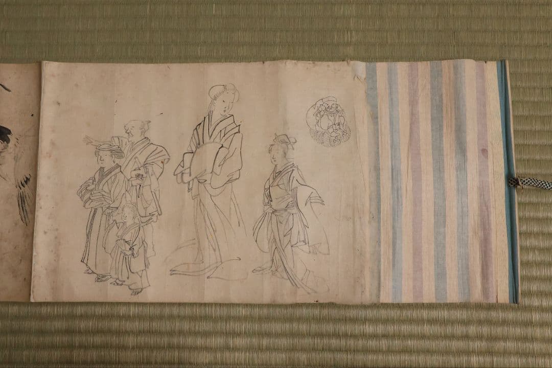 【模写】日本画 穂庵先生 人物花鳥 紙本 巻物 捲り デッサン 美人 MA852