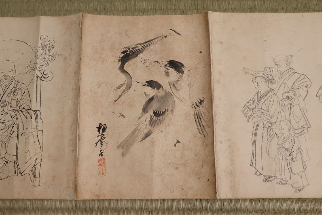 【模写】日本画 穂庵先生 人物花鳥 紙本 巻物 捲り デッサン 美人 MA852