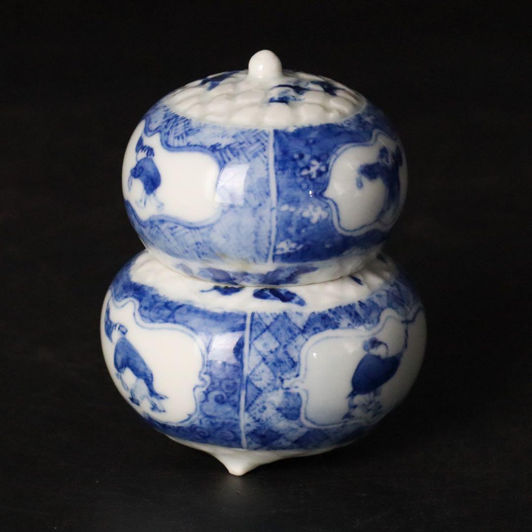 二代 清風与平 染付 唐子図香合 共箱 茶道具