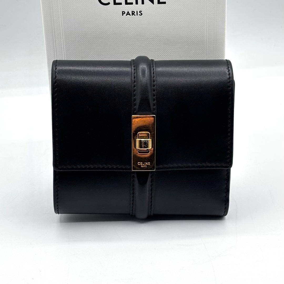 現行品 極美品 セリーヌ スモール トリフォールドウォレット16 セーズ 黒 箱