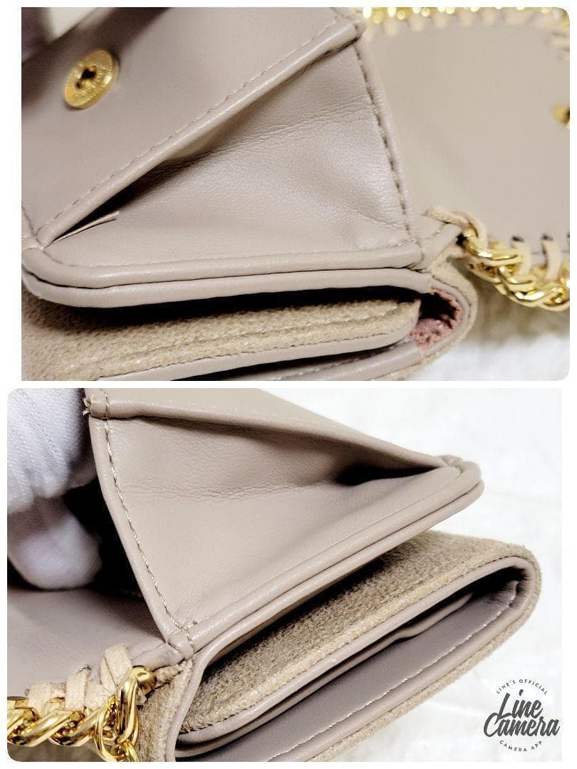 【美品】ステラマッカートニー 三つ折財布　ファラベラ　ベージュ　チェーンふちどり