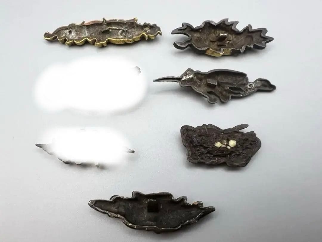 【海】江戸明治期　目貫　龍　天使　武士文など　銅鉄　金銀象嵌　5点　骨董品