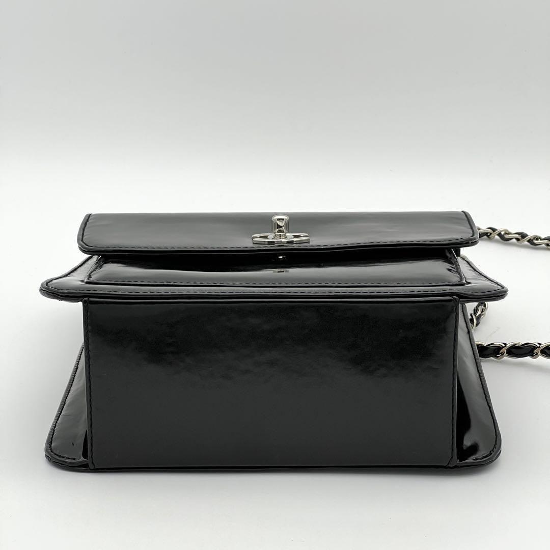 CHANEL シャネル パテント チェーンショルダーバッグ ブラック 斜め掛け