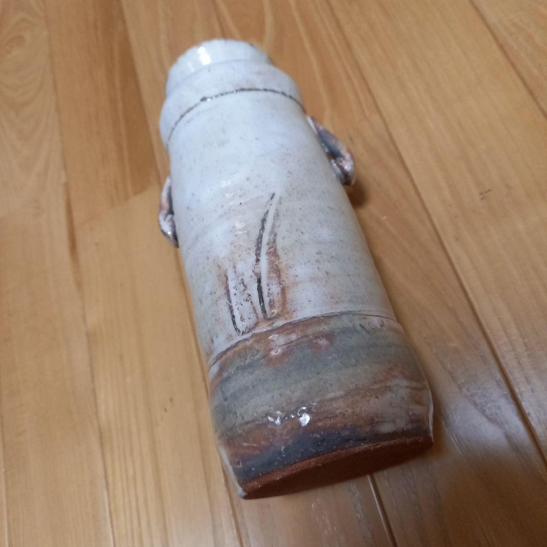萩焼耳付き花瓶　煌雪窯　清水啓功　共箱付属　陶歴付属➕益子系統？の花瓶付属