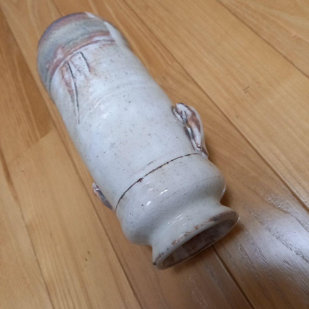 萩焼耳付き花瓶　煌雪窯　清水啓功　共箱付属　陶歴付属➕益子系統？の花瓶付属