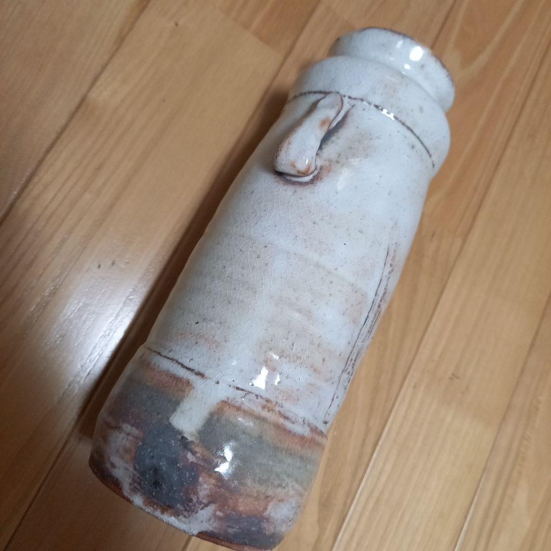 萩焼耳付き花瓶　煌雪窯　清水啓功　共箱付属　陶歴付属➕益子系統？の花瓶付属