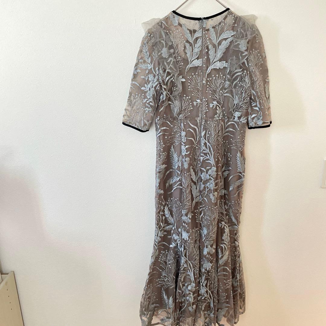 Leja レジャ 刺繍レース配色パイピングショルダーフリルドレス　S 結婚式