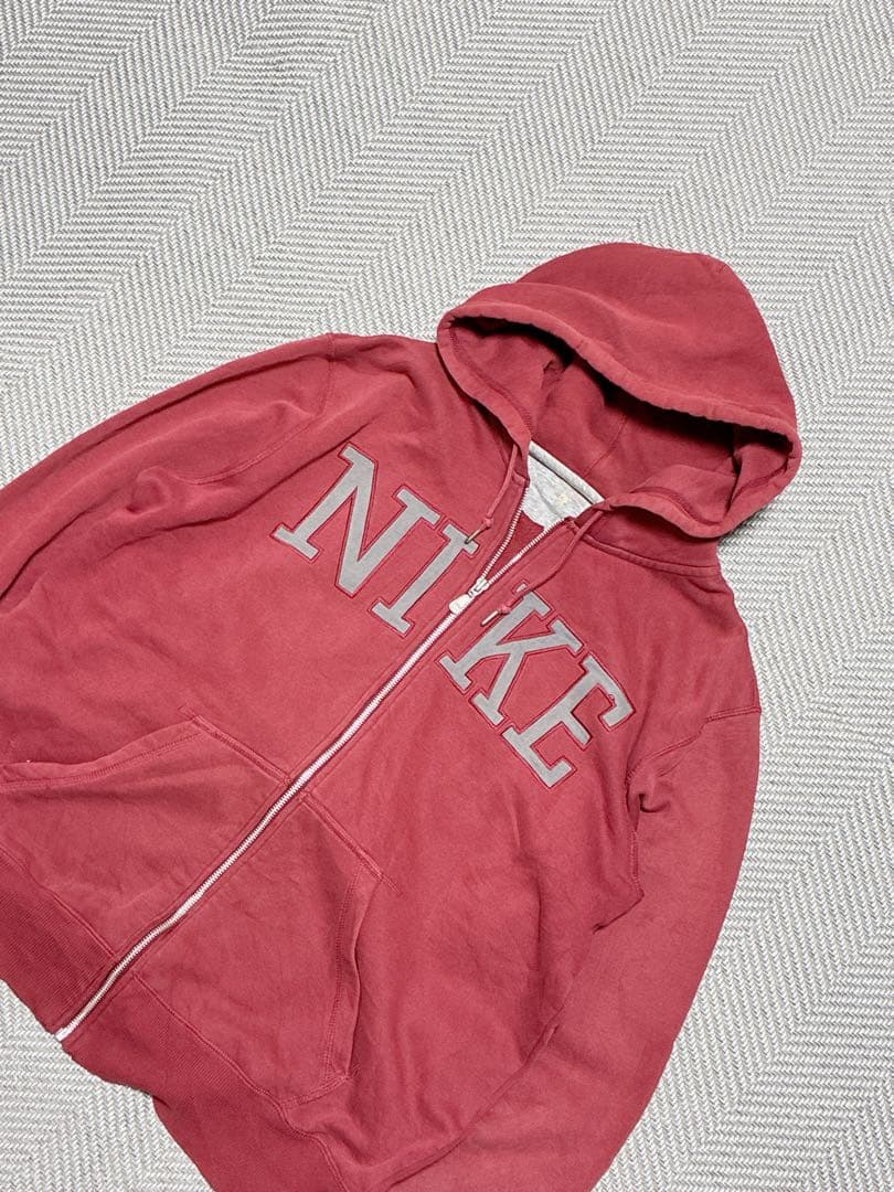 00's OLDNIKE ジップパーカー レッド テック 美品 刺繍 人気色