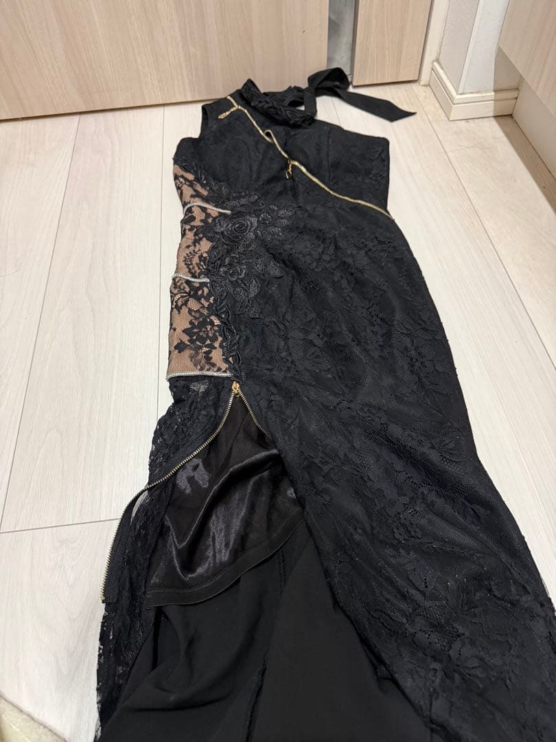 ROSE & FLARE glossy ブラックドレス S ロング