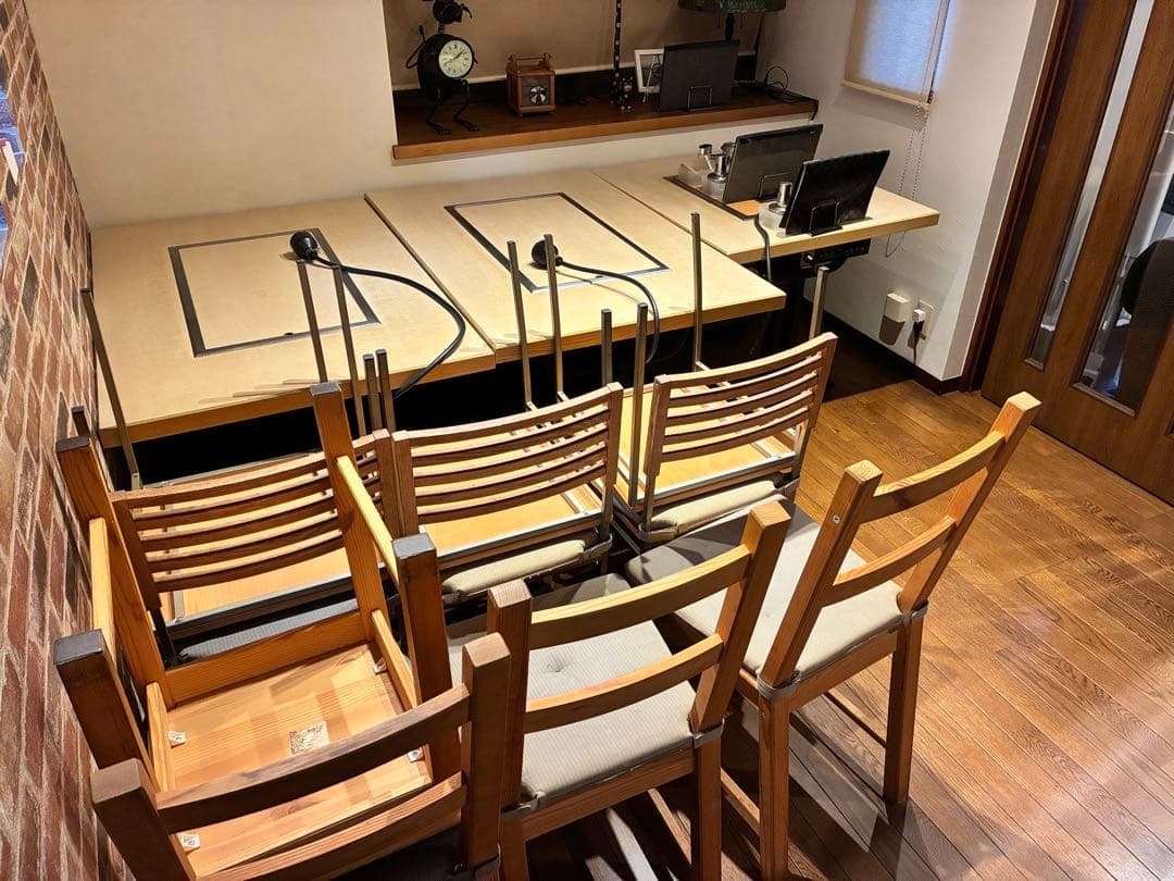 【ヒ6295、直接引き取り】鉄板テーブル3台、椅子セット(お好み焼き)