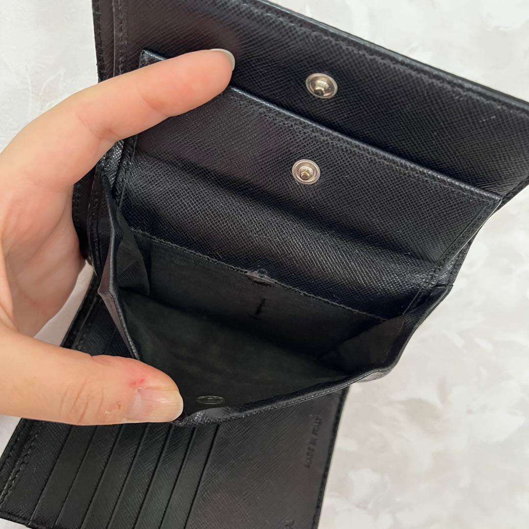 PRADA プラダ 三角プレート ナイロン×サフィアーノ ミニ財布 三つ折り財布