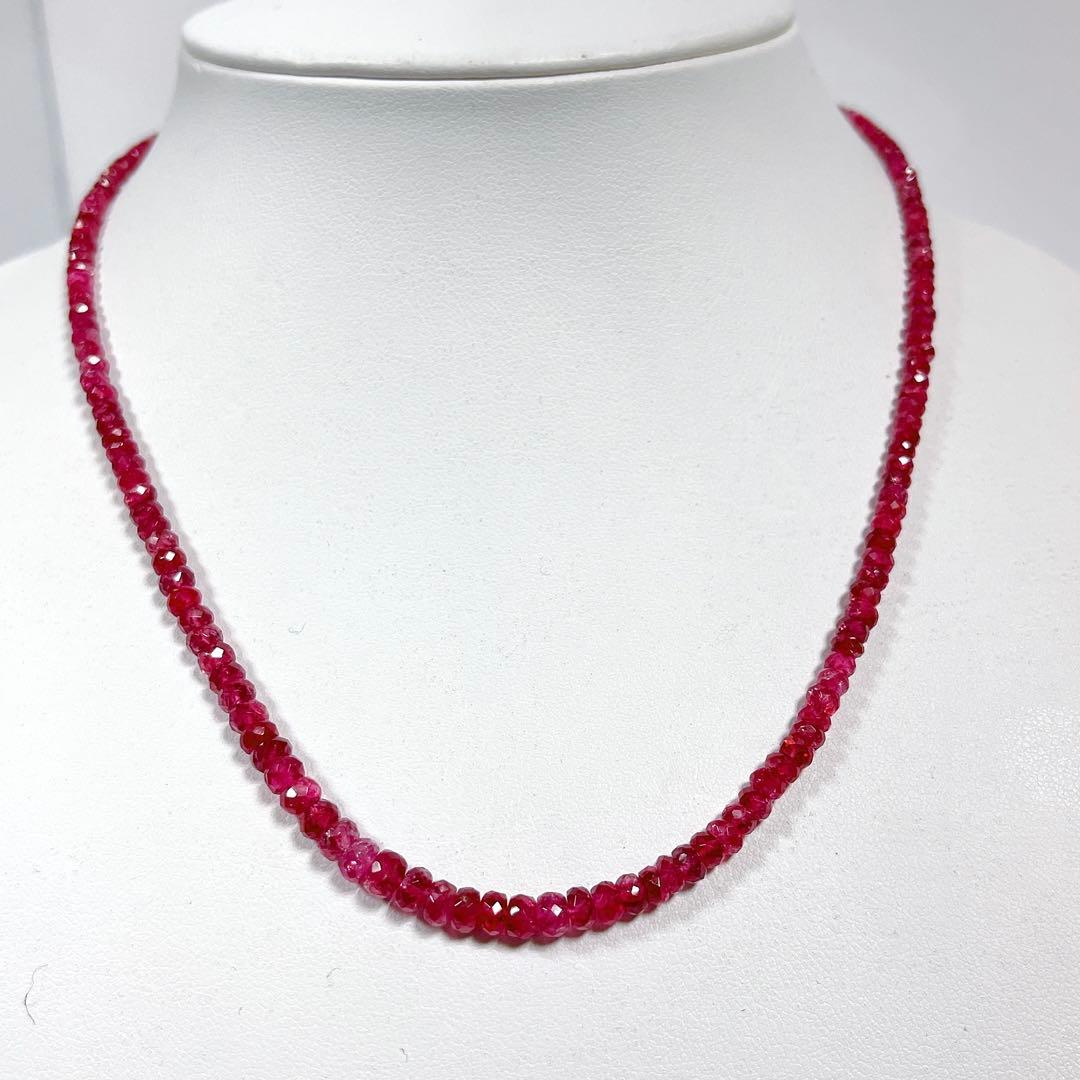 レッドスピネルネックレスボタンカットシルバーアジャスター5センチNO251306