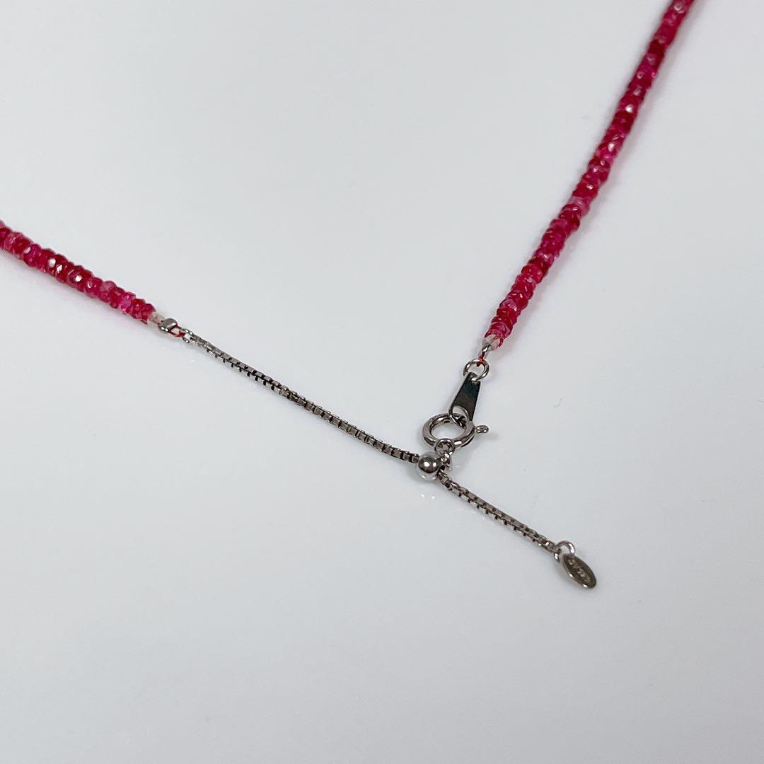 レッドスピネルネックレスボタンカットシルバーアジャスター5センチNO251306