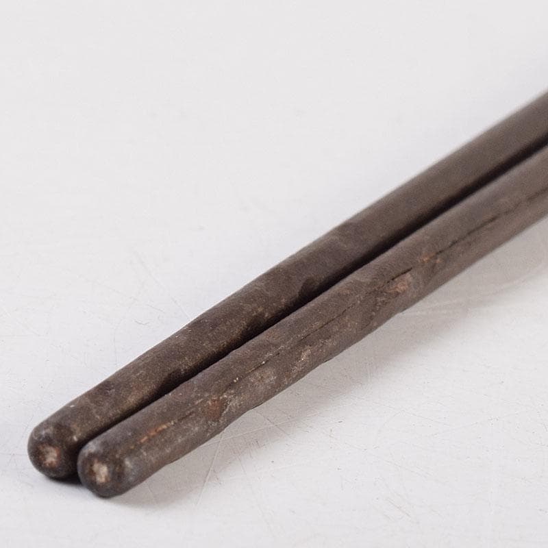 茶道具　釜師　高木治良兵衛作　金象嵌　梅頭鐵箸　火箸　共箱　M　R9504