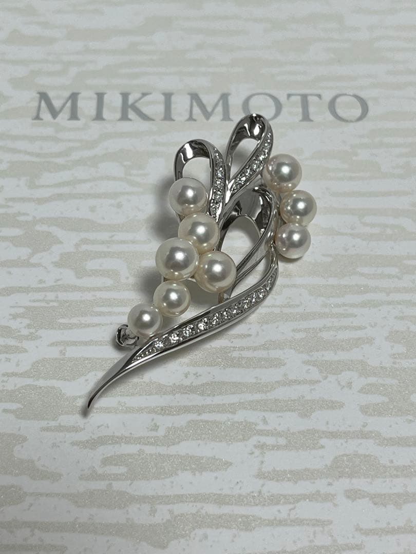 ミキモト　WGK18 パール×ダイヤ　ブローチ　美品