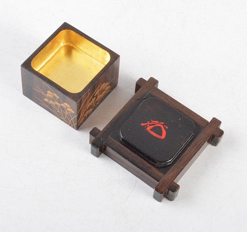 加賀蒔絵師　田中宗凌作　黒柿製　蒔絵　井筒香合　松長剛山極め箱　V　R4850