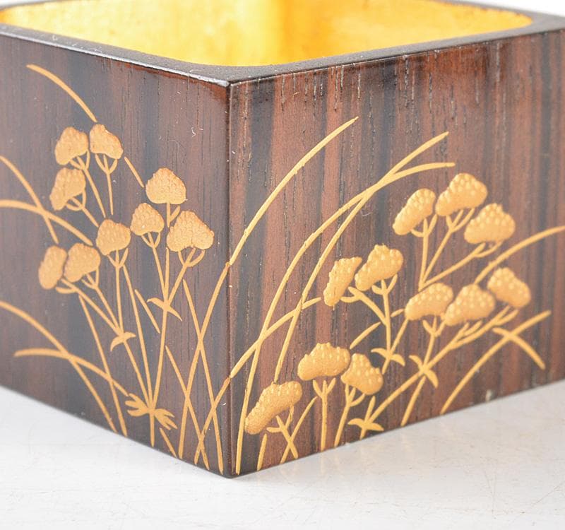 加賀蒔絵師　田中宗凌作　黒柿製　蒔絵　井筒香合　松長剛山極め箱　V　R4850