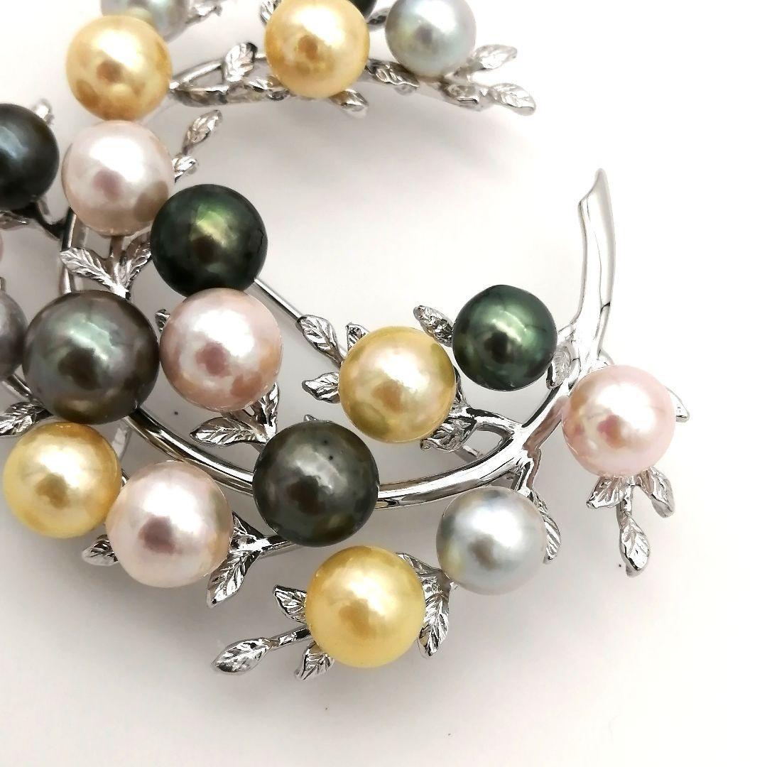 極美品✨ パール　ブローチ　20粒　照り強　マルチカラー　真珠　シルバー刻印
