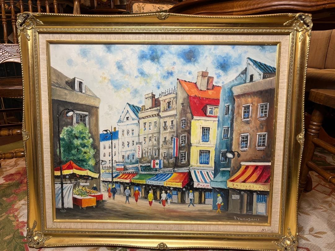 アンティーク絵画　パリの街並み　油彩画