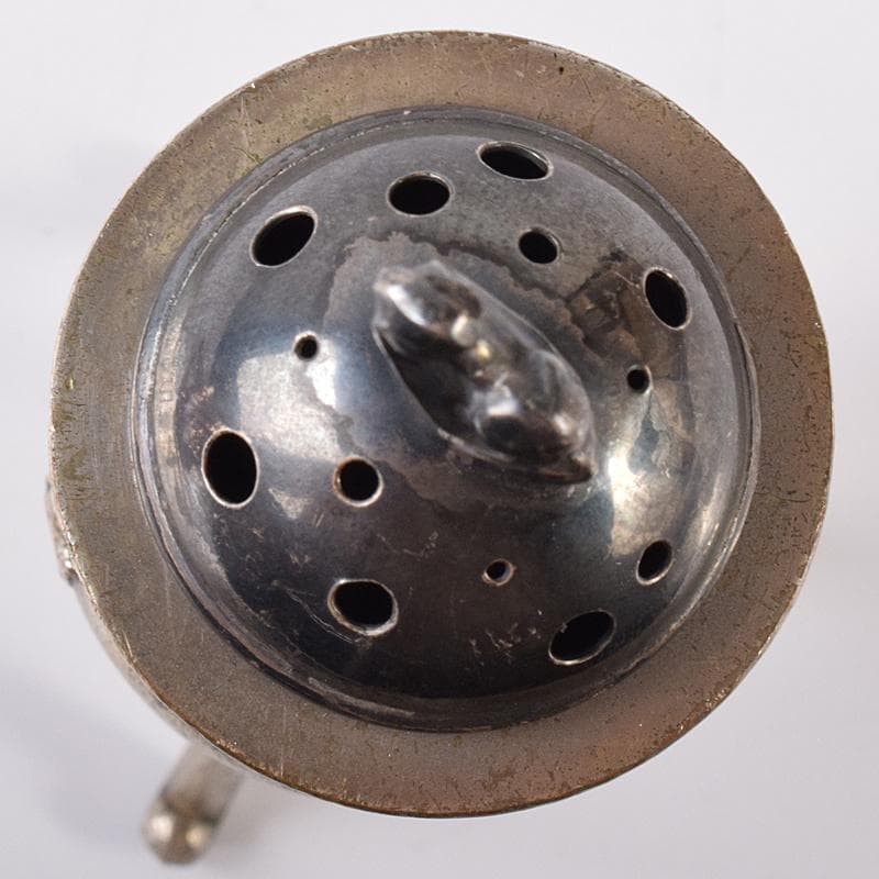 中国　白銅　龍神獣刻　純銀火屋約18g付　三つ足香炉　U　R8073