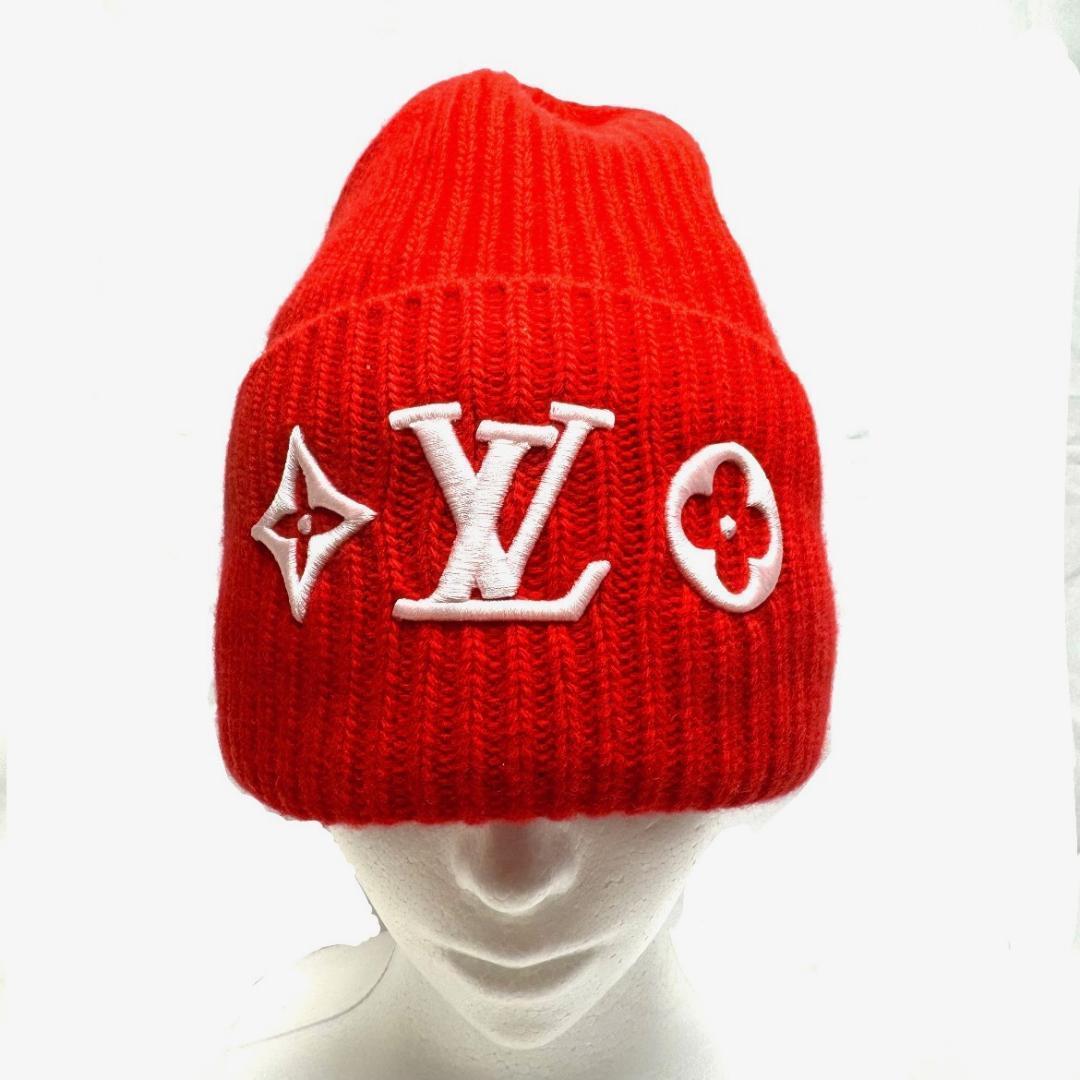 ルイヴィトン M77868 ビーニー LV ヘッドライン ニットキャップ 赤