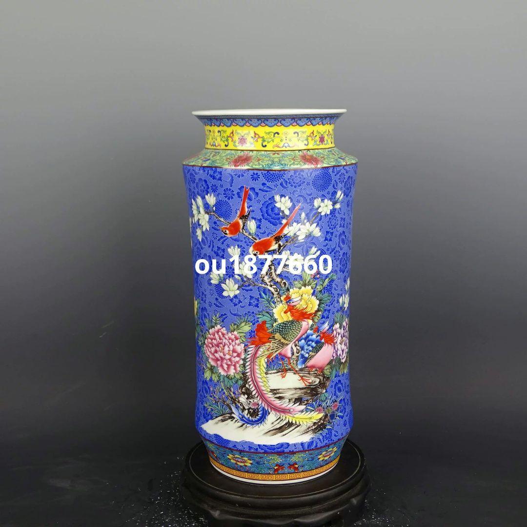 清雍正摘糸琺瑯彩富貴花鳥紋長筒瓶 景徳鎮 陶磁器 装飾品 現代工芸品美術品 置物