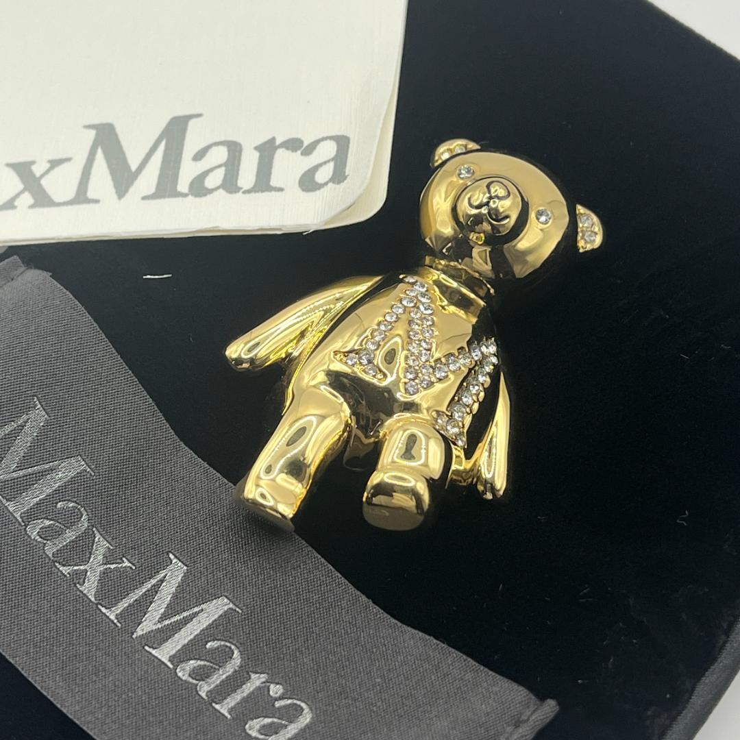 新品★Max Mara テディベア ブローチ SHINY GP×ラインストーン