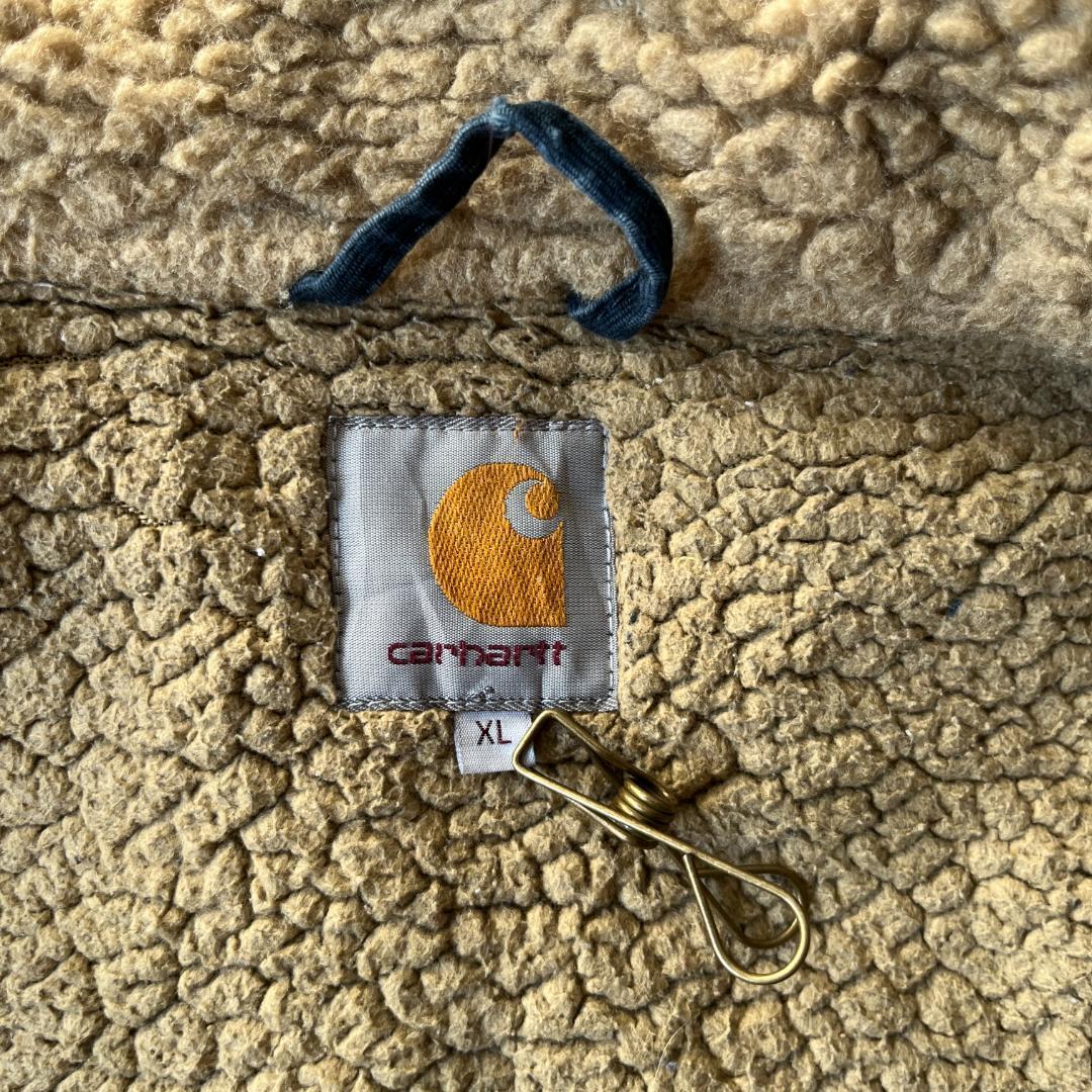 00s Carhartt ダック地デッキジャケット 紺 XL A691 裏ボア