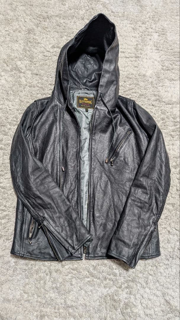 定価6万 エゴトリッピング レザー フード ライダース 黒 46