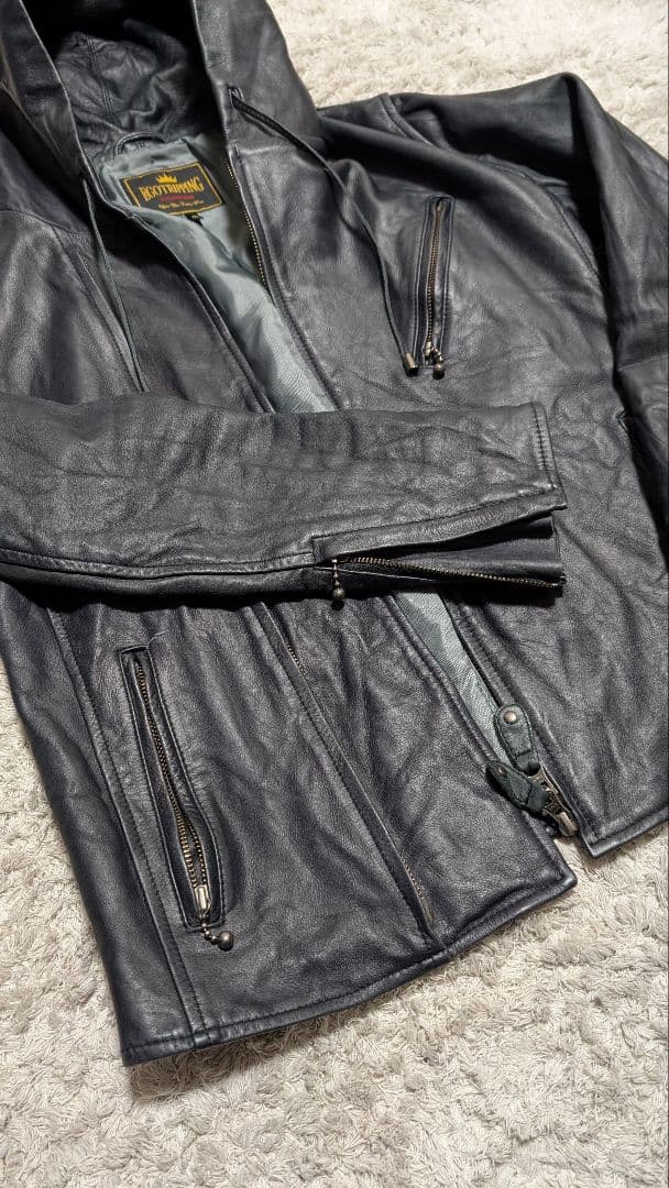 定価6万 エゴトリッピング レザー フード ライダース 黒 46