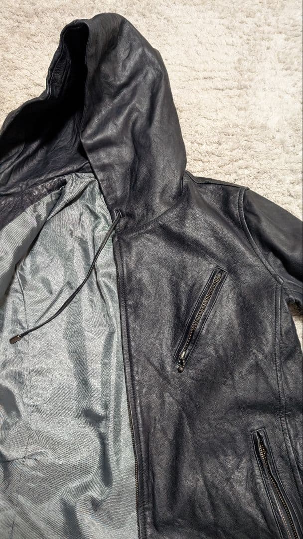 定価6万 エゴトリッピング レザー フード ライダース 黒 46
