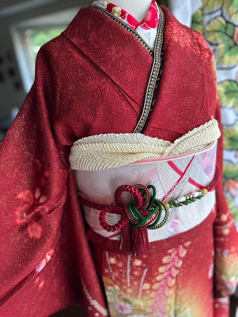 てな 振袖フルセット 赤×金通し 辻ヶ花 絞り ぼかし染めIK