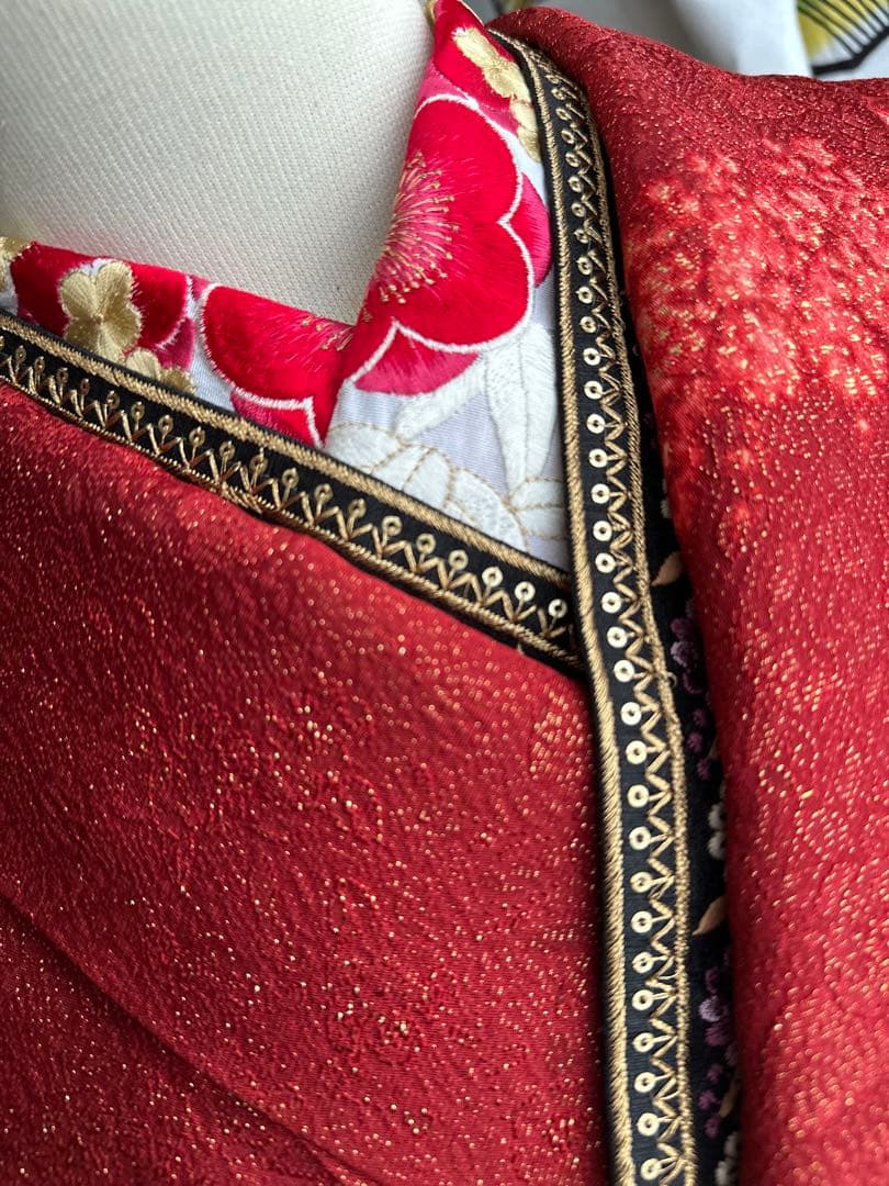 てな 振袖フルセット 赤×金通し 辻ヶ花 絞り ぼかし染めIK