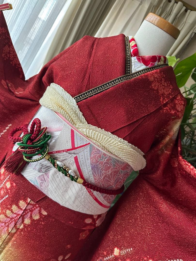 てな 振袖フルセット 赤×金通し 辻ヶ花 絞り ぼかし染めIK