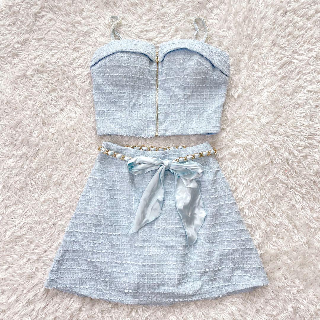 美品✨ジュエルズ　ツイードセットアップキャミドレス　S ブルー