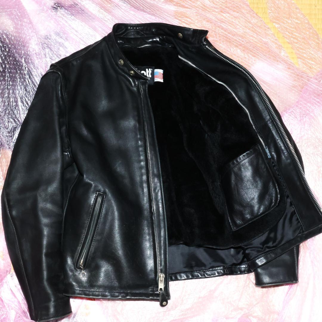 Schott 641裏ボアライナー脱着レザーライダースジャケット40ショットL