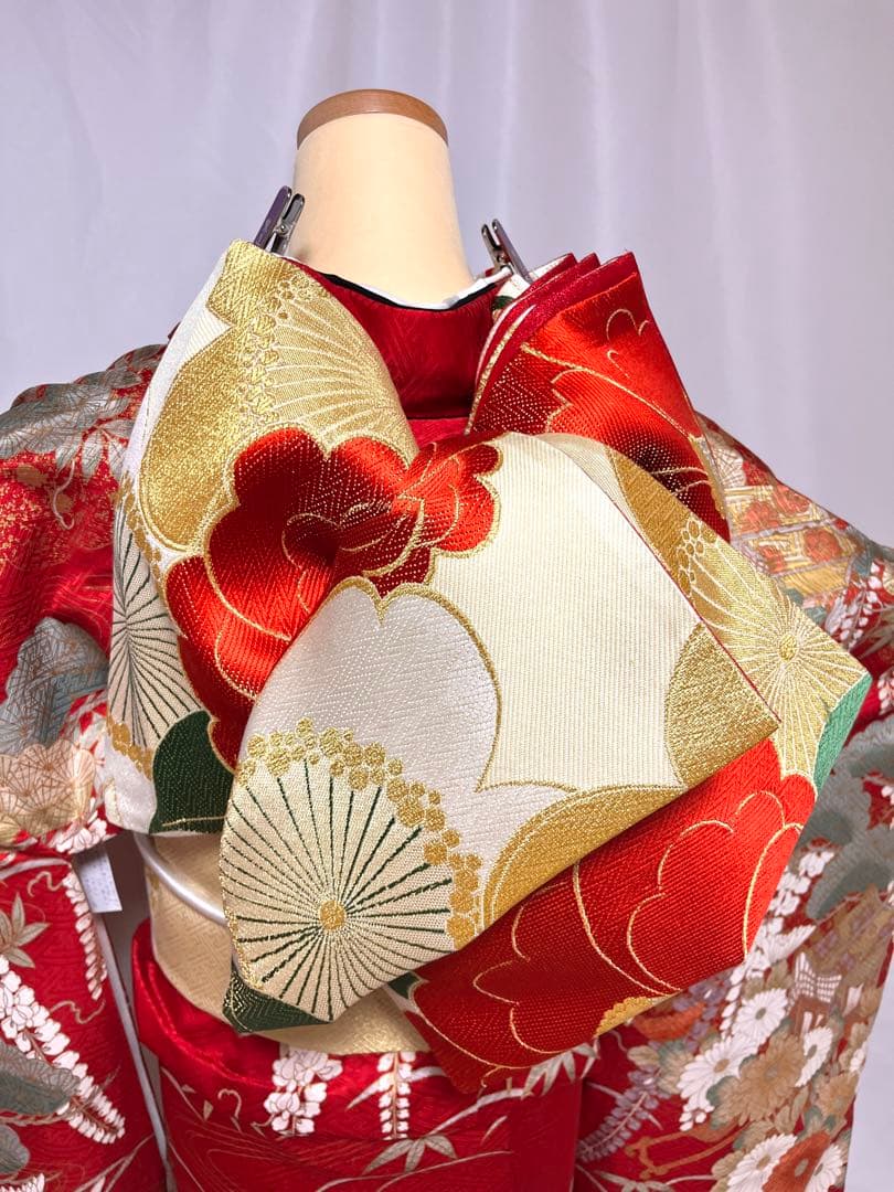 【美おり】FR52157 振袖 正絹 振袖フルセット 7点セット 成人式 赤✖️黒