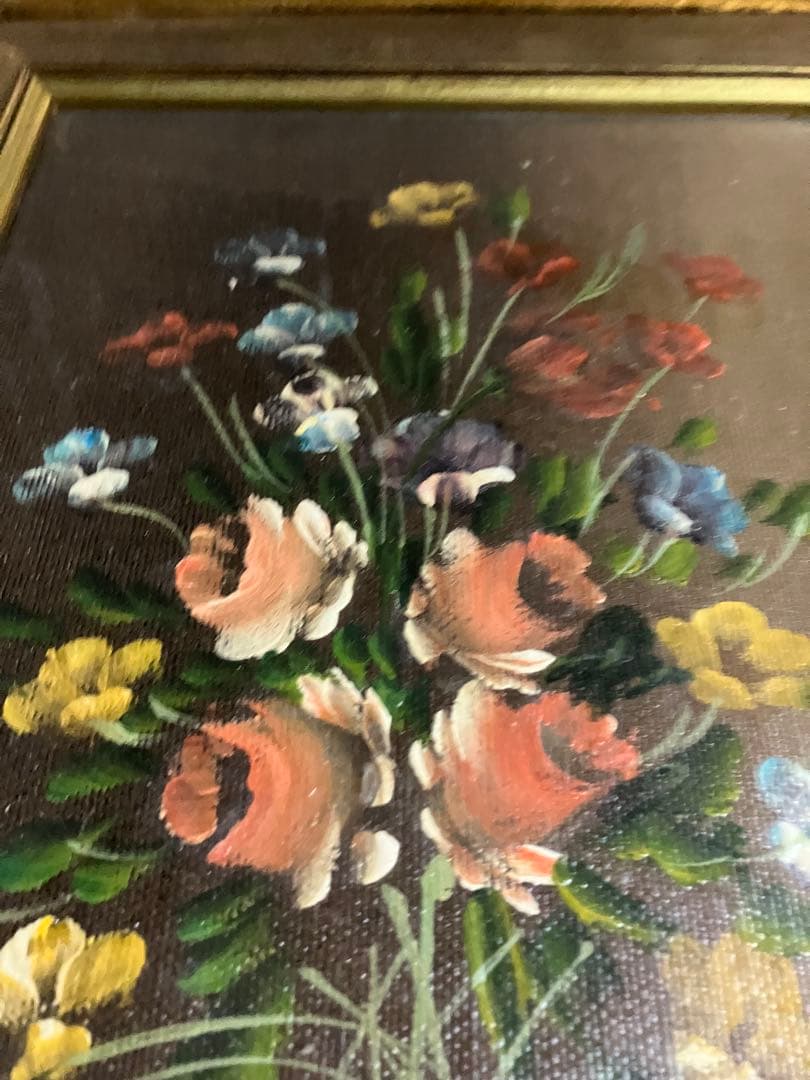 絵画美術　PITT.ROMAN 油彩画　イタリア　美しい花々　額装品　サイン