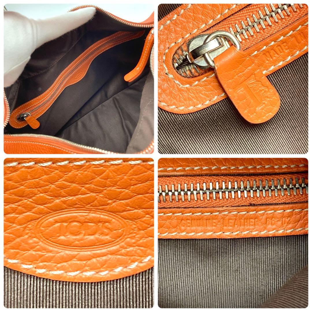 美品✨TOD'S ミキーバッグ ワンショルダー レザー オレンジ ジップ 希少色