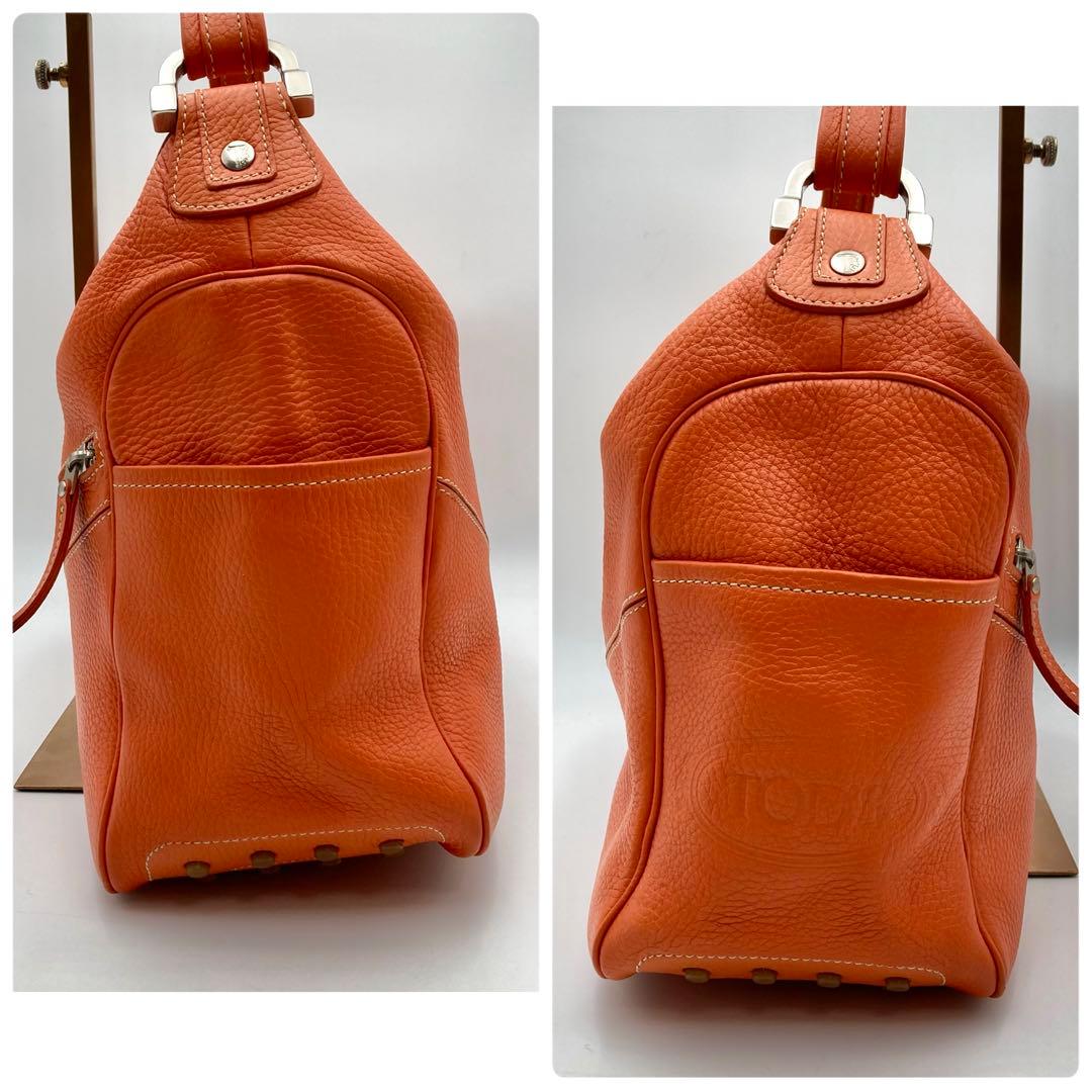 美品✨TOD'S ミキーバッグ ワンショルダー レザー オレンジ ジップ 希少色