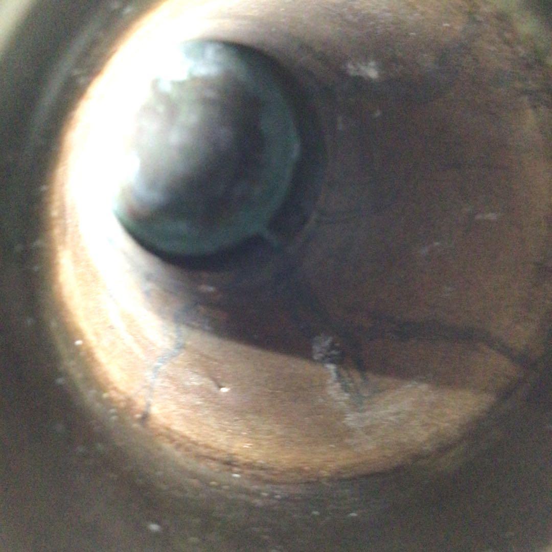 Ｐ３８１　皆具　『藤井宗喜造』『唐銅』『鬼面釻』『水指　建水　蓋置　杓立』　共箱