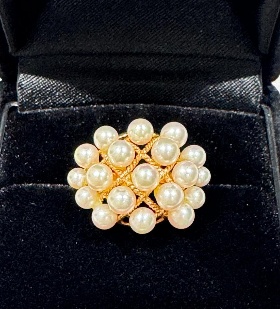 リリ奈々K18 小粒パール リング 12号 約4.4g クラスターデザイ