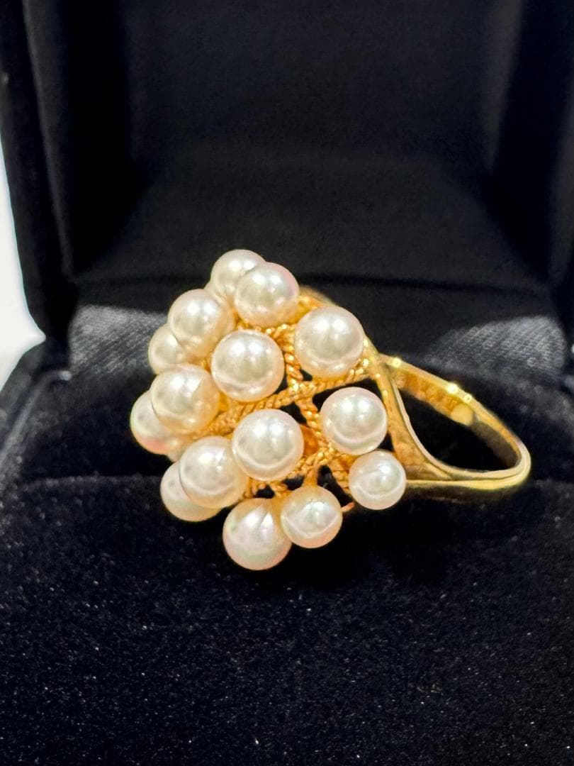 リリ奈々K18 小粒パール リング 12号 約4.4g クラスターデザイ