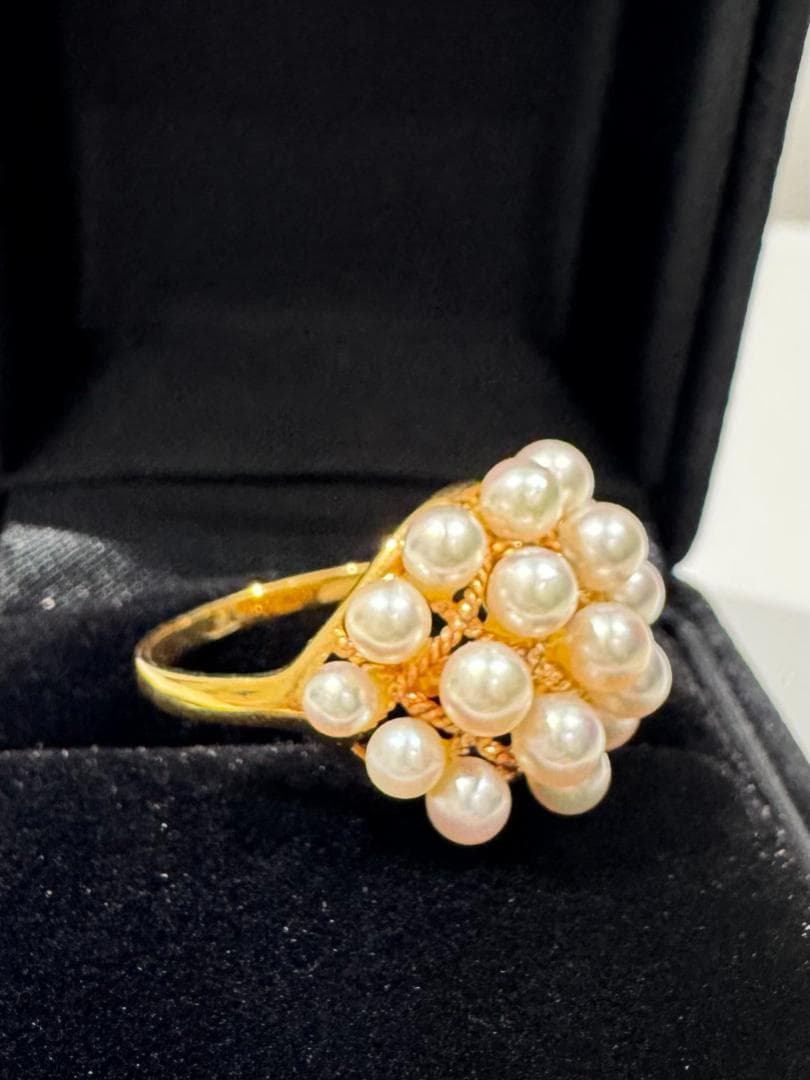 リリ奈々K18 小粒パール リング 12号 約4.4g クラスターデザイ