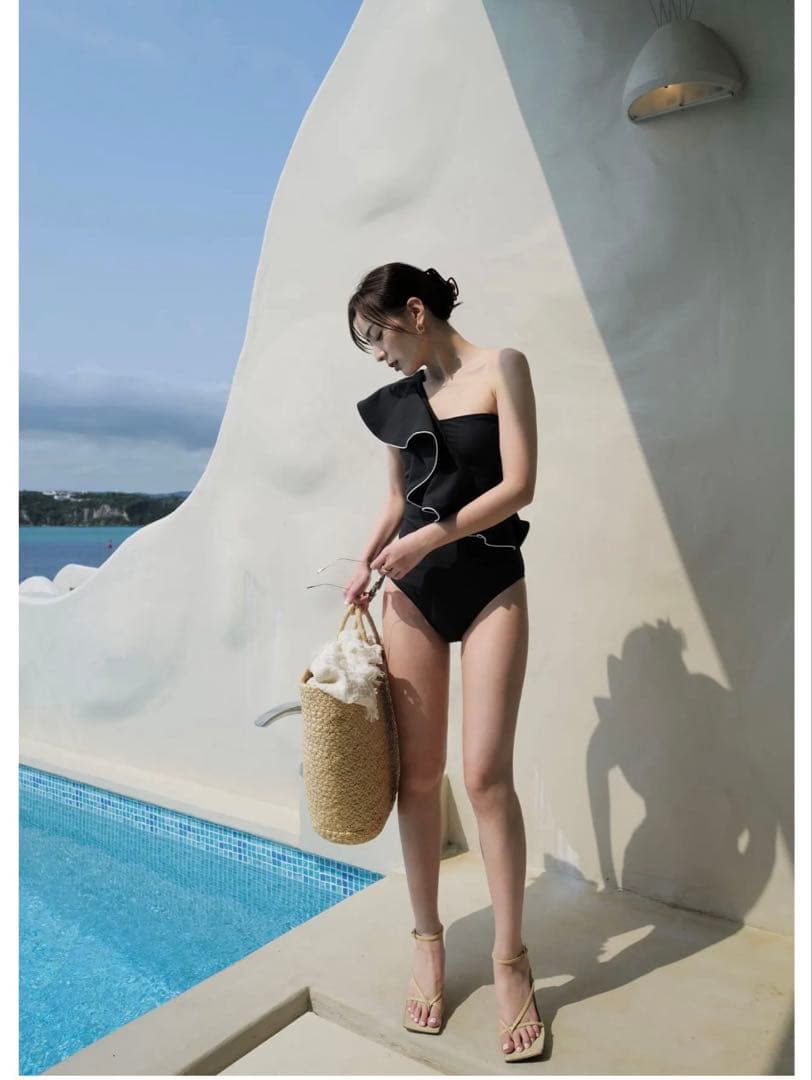 ワンショルダーフリルスイムスイムウエア