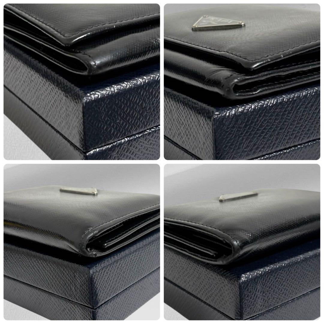 極美品✨ PRADA プラダ 三つ折り財布 オールレザー ブラック 三角ロゴ