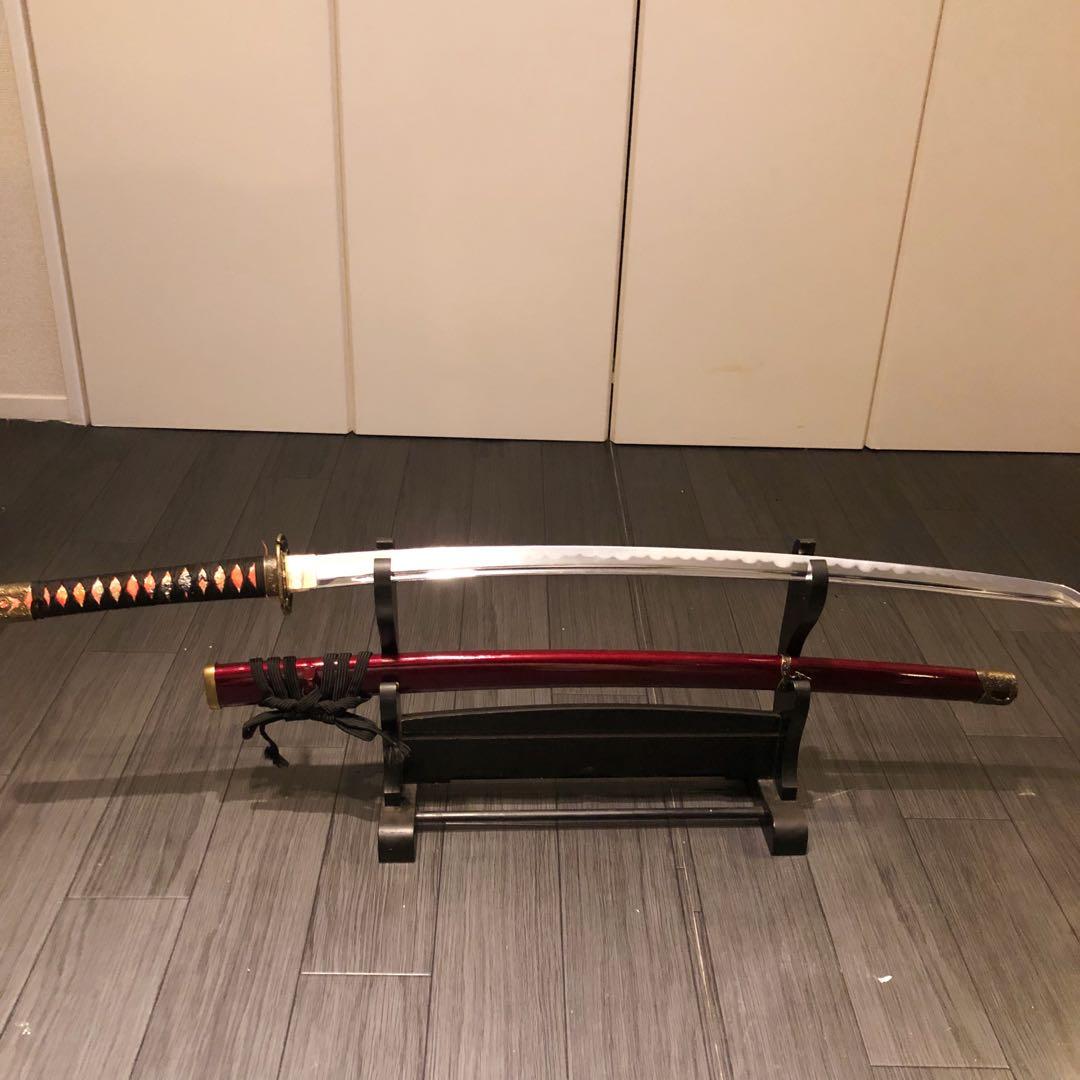 高級模造刀　居合刀　樋入刀身　朱拵え　合金刀身