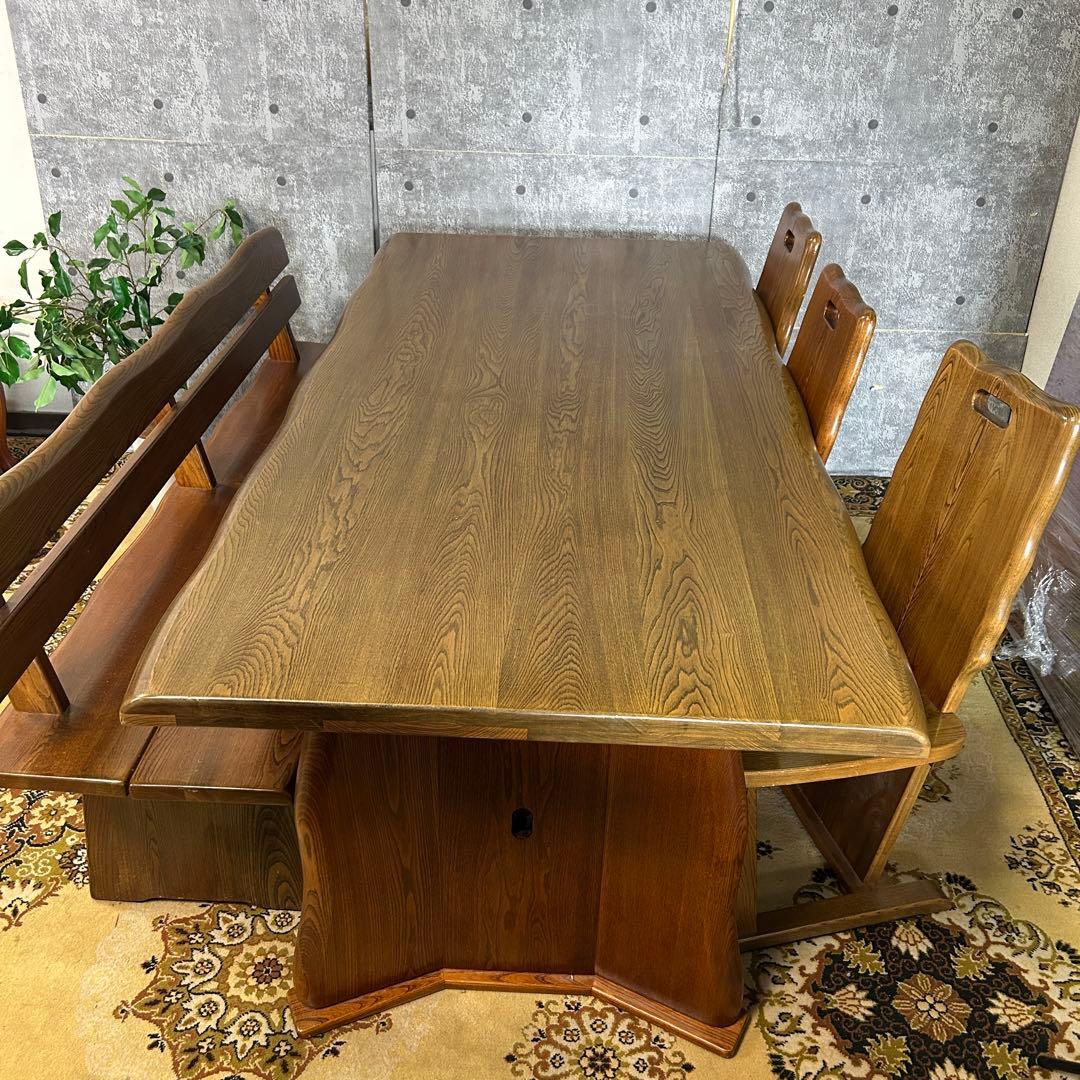 ꧁6人掛け꧂ダイニングテーブル&ベンチ&チェア3脚セット 食卓 机 椅子