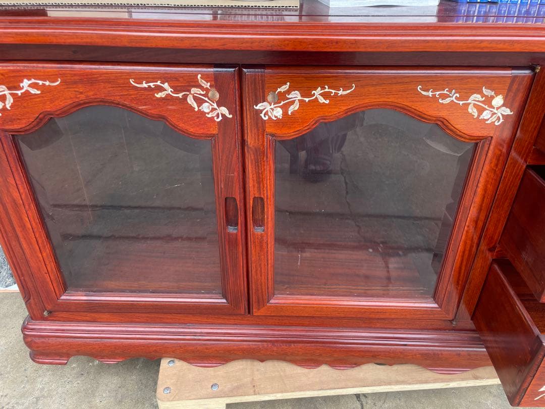 eacc螺鈿細工　テレビボード　収納家具　螺鈿家具　中国美術　ガラスケース